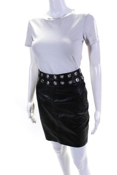Laundry Womens Leather Grommet Waist Back Zip Lined A-Line Skirt Black Size 6