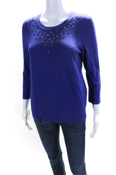 Kate Spade Women's Rhinestone Embellished Knit Top Purple Size M