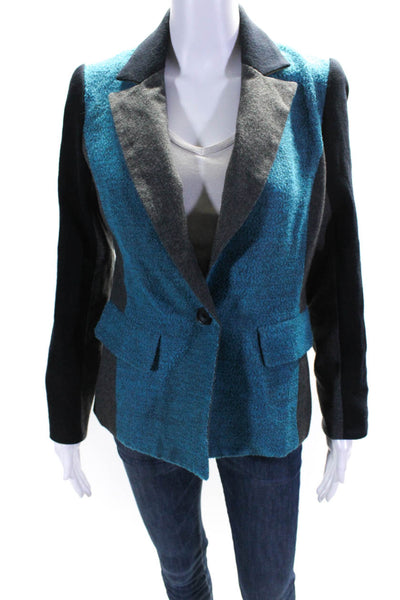 Yoana Baraschi Women's Colorblock One-Button Blazer Jacket Blue Size 4