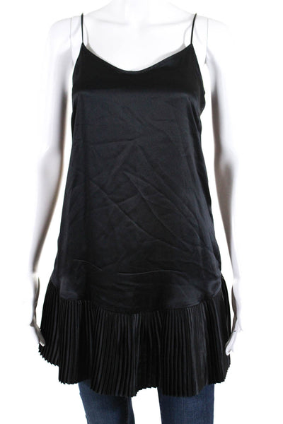 Mara Hoffman Womens Silk Satin Pleated Hem Tie Back Tank Top Blouse Black Size P