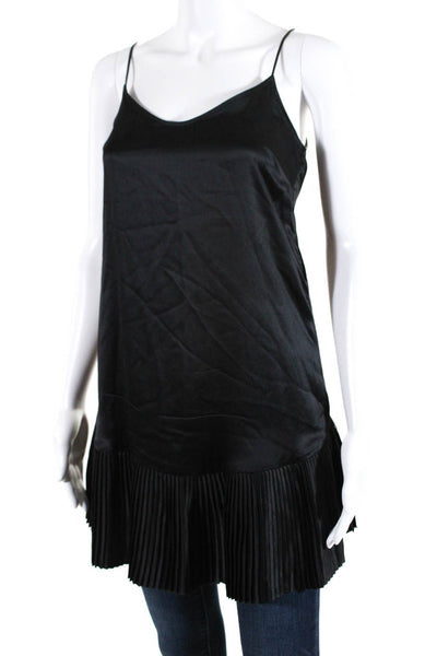 Mara Hoffman Womens Silk Satin Pleated Hem Tie Back Tank Top Blouse Black Size P