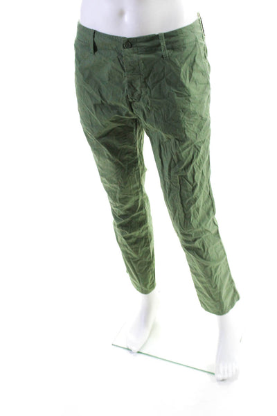 Tomas Maier Mens Low Rise Button Up Slim Leg Pants Green Cotton Size 32