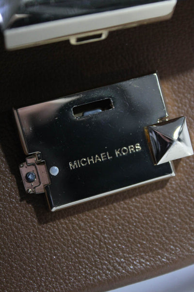 Michael Kors Grained Leather Studded Edge Push Lock Adjustable Belt Bag Brown