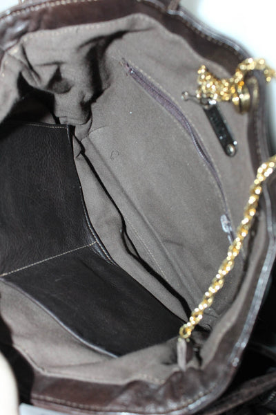 Botkier Crinkled Leather Magnet Closure Double Handle Shoulder Handbag Brown