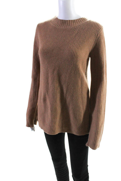 ALC Womens Wool Ribbed Knit Lace Up Back Crew Neck Sweater Top Brown Size XS