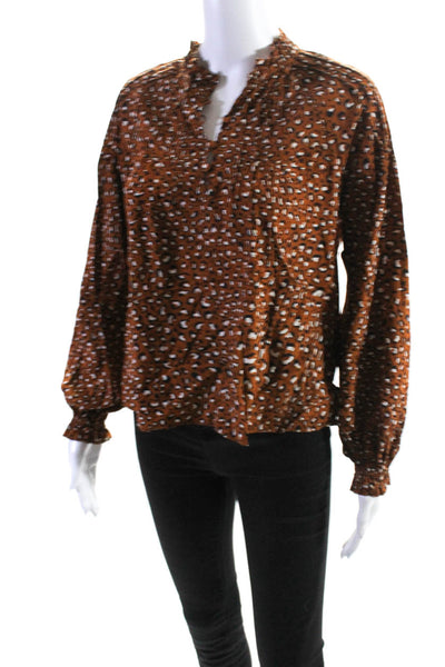 Veronica Beard Womens Crepe Animal Printed 1/2 Button Up Blouse Top Brown Size 4