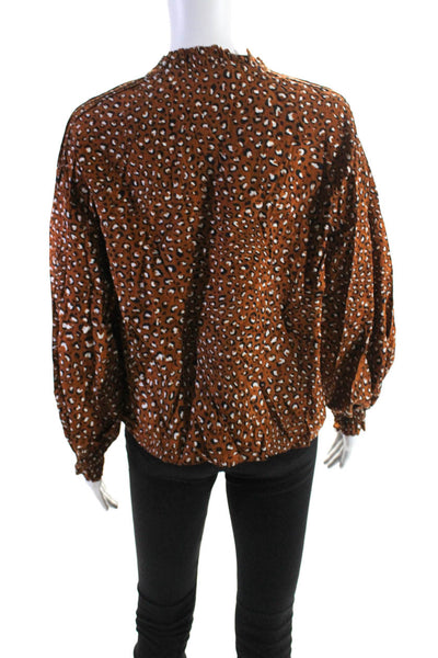 Veronica Beard Womens Crepe Animal Printed 1/2 Button Up Blouse Top Brown Size 4