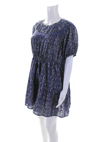 Ba&Sh Womens Floral Print A Line Short Sleeved Dress Purple Cotton Size 4