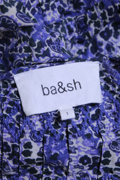 Ba&Sh Womens Floral Print A Line Short Sleeved Dress Purple Cotton Size 4
