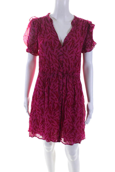 Ba&Sh Womens Floral Print Shirt Sleeves A Line Dress Fuchsia Pink Red Size 6