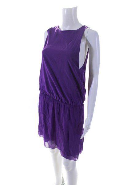 Alice + Olivia Womens Silk Crepe Sleeveless A-Line Mini Dress Purple Size M