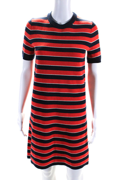 J Crew Womens Merino Wool Knit Striped Short Sleeve Sweater Dress Red Size XS