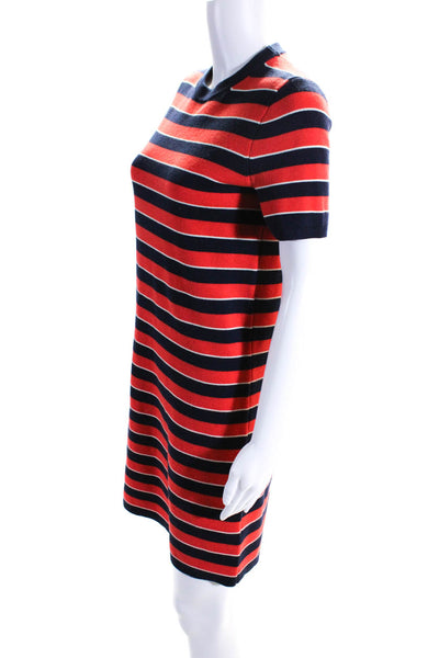 J Crew Womens Merino Wool Knit Striped Short Sleeve Sweater Dress Red Size XS