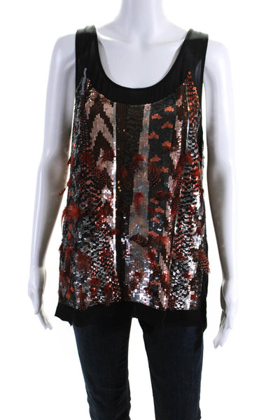 Figue Women's Scoop Neck Sleeveless Sequin Silk Blouse Black Size M