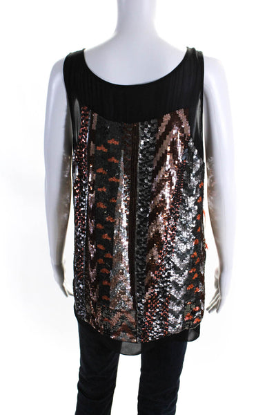 Figue Women's Scoop Neck Sleeveless Sequin Silk Blouse Black Size M