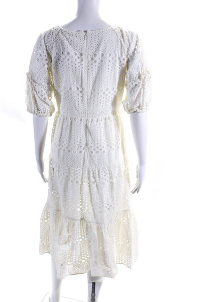 Figue Women's V-Neck Short Sleeves Eyelet Tiered Maxi Dress Ivory Size M