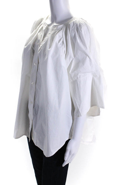 ALC Women's Round Neck Short Sleeves Button Down Blouse White Size 10