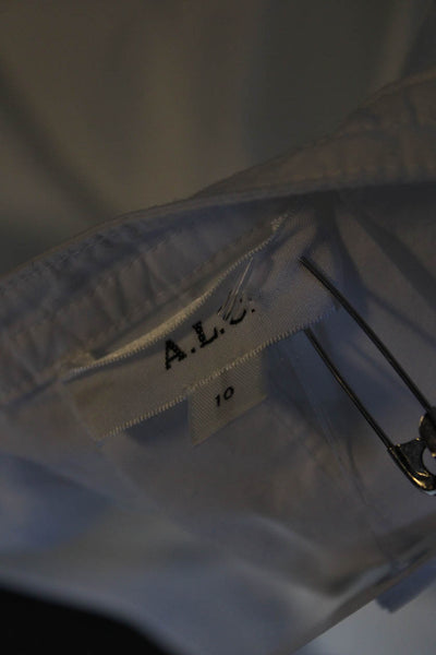 ALC Women's Round Neck Short Sleeves Button Down Blouse White Size 10