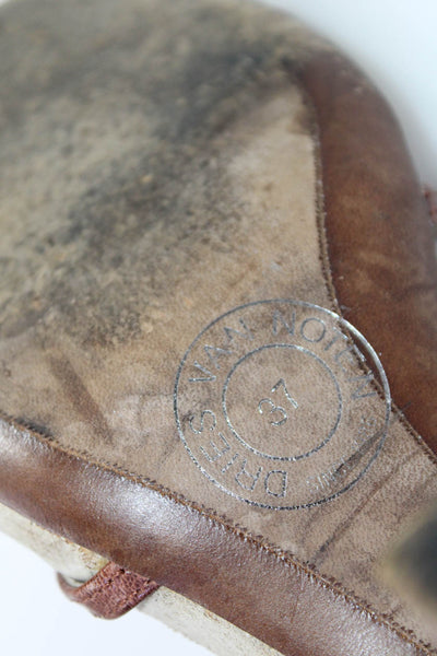 Dries Van Noten Womens Leather Strappy Slingbacks Sandal Heels Brown Size 37 7