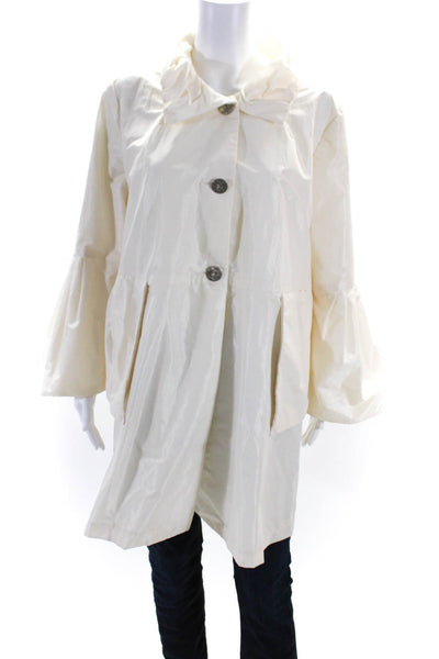 Linda Lundstrom Womens Pleated Pocket Button Down Coat White Size 12