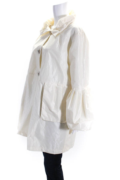 Linda Lundstrom Womens Pleated Pocket Button Down Coat White Size 12