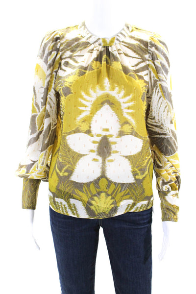 Rachel Zoe Womens Long Sleeves Floral Printed Blouse Green Grey Size Extra Small