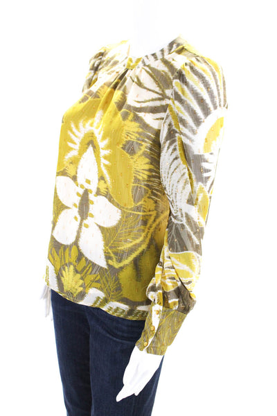 Rachel Zoe Womens Long Sleeves Floral Printed Blouse Green Grey Size Extra Small