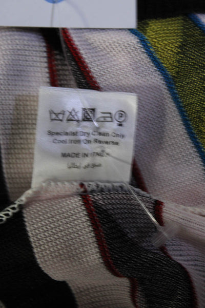 Mary Katrantzou Womens Striped Key Hole Neck Sweater White Size Extra Large