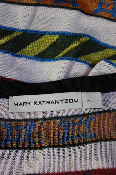 Mary Katrantzou Womens Striped Key Hole Neck Sweater White Size Extra Large