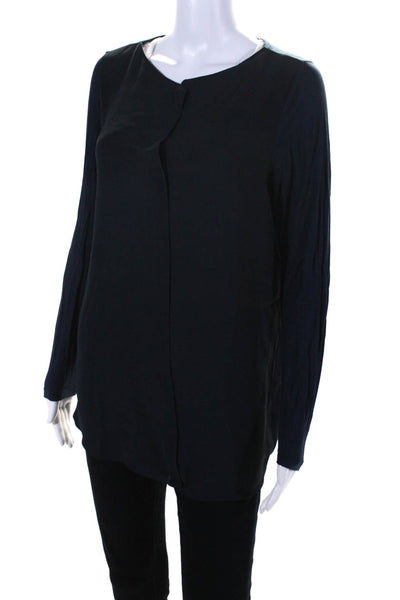 Lola & Sophie Womens V-Neck Long Sleeve Pullover Blouse Top Navy Size M