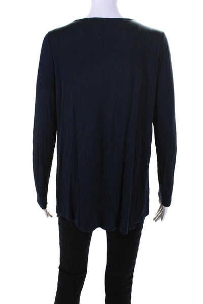 Lola & Sophie Womens V-Neck Long Sleeve Pullover Blouse Top Navy Size M