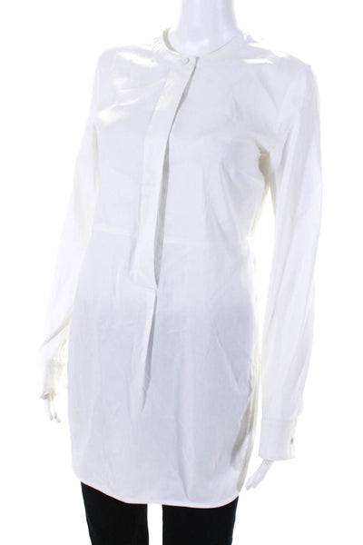 Strenesse Womens Split Hem Long Sleeve Button Up Blouse Top White Size S