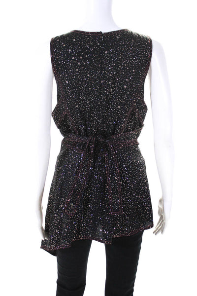 Sies Marjan Womens Sparkly Round Neck Sleeveless Zip Up Blouse Top Black Size 6