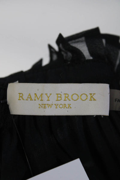 Ramy Brook Womens Ruffle Trim Round Neck Sleeveless Blouse Top Black Size M