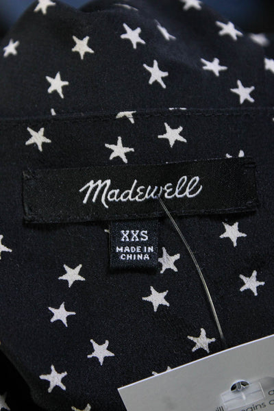 Madewell Womens Long Sleeve Star Print V Neck Button Up Top Blouse Black XXS