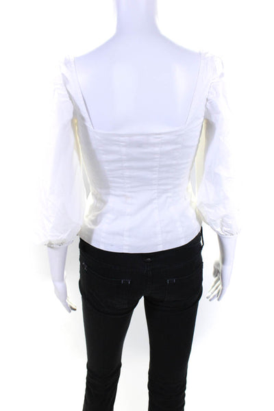 Staud Womens Scoop Neck 3/4 Puff Sleeve Crop Top Blouse White Size 0