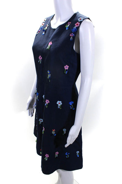 Draper James Womens Floral Sequin Scoop Neck Sleeveless Zip Up Dress Navy Size 6