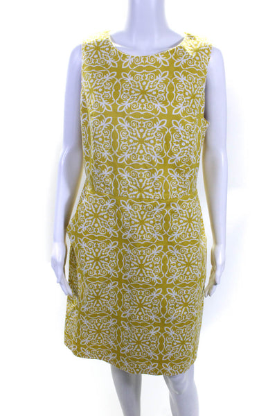 Boden Womens Cotton Abstract Print Round Neck Sleeveless Dress Yellow Size 10R