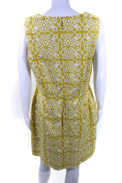 Boden Womens Cotton Abstract Print Round Neck Sleeveless Dress Yellow Size 10R
