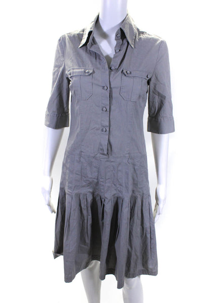 Ted Baker London Womans Cotton Pleated Short Sleeve Button Up Dress Gray Size 2