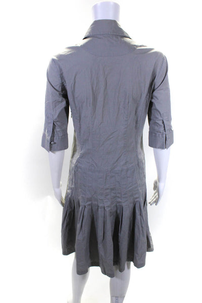 Ted Baker London Womans Cotton Pleated Short Sleeve Button Up Dress Gray Size 2