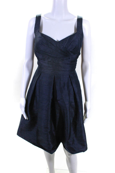 David Meister Womens Silk Pleated Sweetheart Neck Sleeveless Dress Navy Size 6