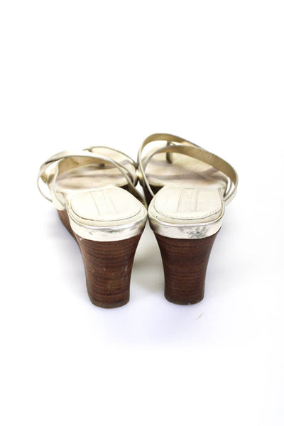 Banana Republic Womens Metallic Leather Mule Thong Wedge Sandals Gold Size 8