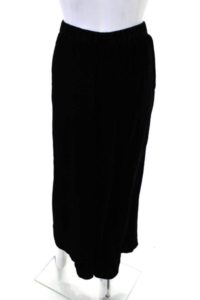 Eileen Fisher Womens Velvet Wide Leg Pull On Pants Onyx Black Size 0