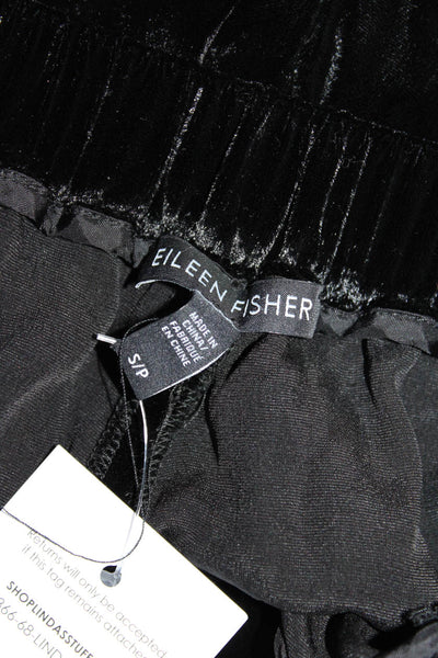 Eileen Fisher Womens Velvet Wide Leg Pull On Pants Onyx Black Size 0