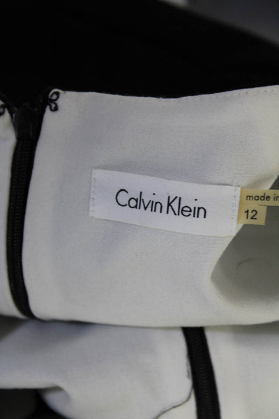 Calvin Klein Womens Cap Sleeves Ruched Midi Sheath Dress Black Size  12
