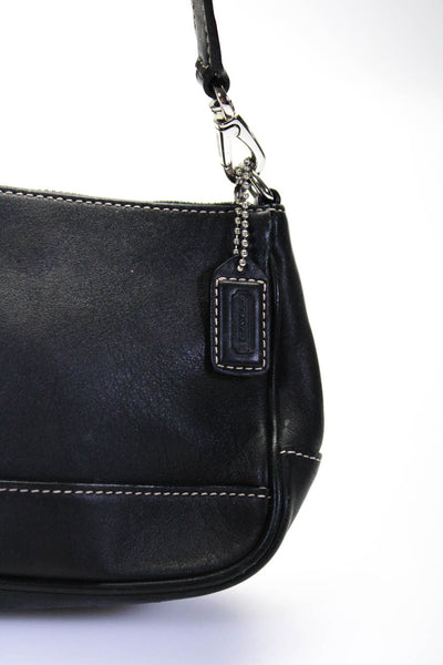 Coach Womens Leather Silver Tone Satchel Shoulder Handbag Black