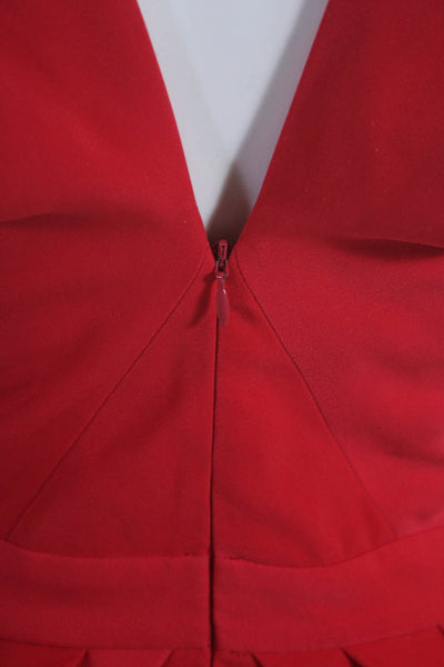 Maje Womens Bright Red V-Neck Sleeveless Zip Back Midi Peplum Dress Size 1
