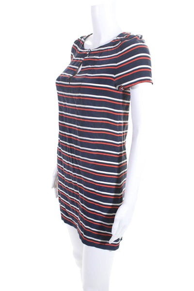 J Crew Womens Navy Silk Striped Crew Neck Short Sleeve Shirt Dress Size 0