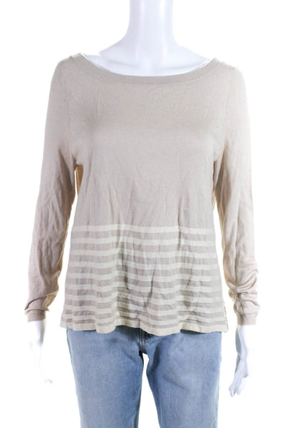 Joie Womens Beige Knit Striped Crew Neck Long Sleeve Pullover Sweater Top Size S